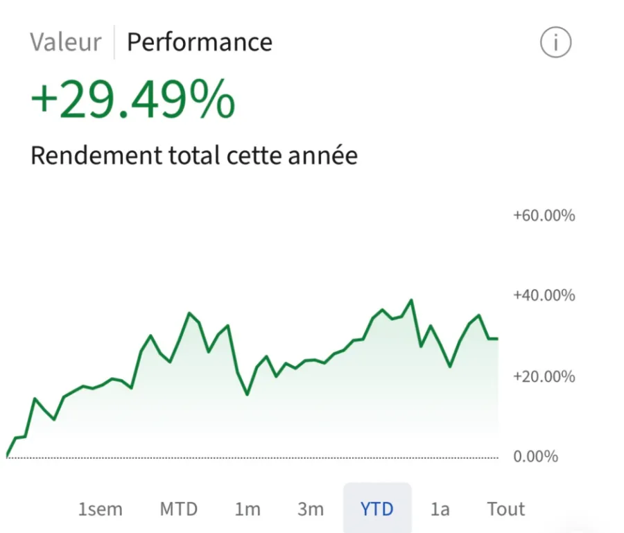 Courbe de performance : +29,49 % depuis le début de l'année